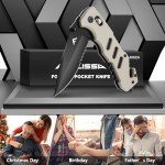 FLISSA Folding Pocket Knife with Clip, Glass Breaker and Seatbelt Cutter, Survival Knife for Emergency Rescue Situations, EDC Knife for Tactical, Hunting, Camping, Outdoor, Unique Gifts for Dad, Father