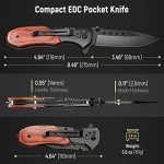 KEXMO Pocket Knife for Men - 3.46" Sharp Blade Wood Handle Pocket Folding Knives with Clip, Glass Breaker - EDC Knives for Hunting Camping Survival Outdoor Fishing Hiking Women Men, Black