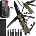 Multitool Knife, 17 in 1 Pocket Knife with Screwdriver, Fire Starter Sticks, Bottle Opener, Saw, Whistle, Nylon Sheath, EDC Gear for Survival, Camping, Hiking, Outdoor, Gifts for Dad - Desert Gray