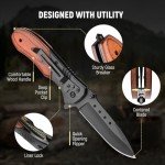 KEXMO Pocket Knife for Men - 3.46" Sharp Blade Wood Handle Pocket Folding Knives with Clip, Glass Breaker - EDC Knives for Hunting Camping Survival Outdoor Fishing Hiking Women Men, Black