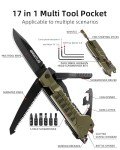 Multitool Knife, 17 in 1 Pocket Knife with Screwdriver, Fire Starter Sticks, Bottle Opener, Saw, Whistle, Nylon Sheath, EDC Gear for Survival, Camping, Hiking, Outdoor, Gifts for Dad - Desert Gray