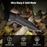 KEXMO Pocket Knife for Men - 3.46" Sharp Blade Wood Handle Pocket Folding Knives with Clip, Glass Breaker - EDC Knives for Hunting Camping Survival Outdoor Fishing Hiking Women Men, Black