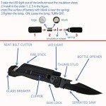 7-in-1 Dispatcher Tactical Knife with Glass Breaker, Seatbelt Cutter,Steel Serrated Blade,Flashlight,Fire Starter,Bottle Opener and Carrying bag, Good for Military Emergency Outdoor Rescue (Black)