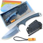 OUTDOOR ELEMENT Scout Feather - Adventure Survival Knife - Full Tang, Ceramic Honing V Notch built into included Sheath, Hex Driver in Handle, 115dB Emergency Whistle, Replacable Ferro Rod