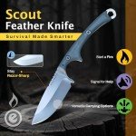 OUTDOOR ELEMENT Scout Feather - Adventure Survival Knife - Full Tang, Ceramic Honing V Notch built into included Sheath, Hex Driver in Handle, 115dB Emergency Whistle, Replacable Ferro Rod