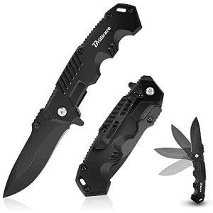 BRILLIRARE Pocket Knife, Folding Tactical Knives Blade 3.3in, Foldable Survival Small Knife with Clip, Button Lock & Glass Breaker, Everyday Carry EDC Knives for Hunting Camping Hiking