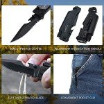 7-in-1 Dispatcher Tactical Knife with Glass Breaker, Seatbelt Cutter,Steel Serrated Blade,Flashlight,Fire Starter,Bottle Opener and Carrying bag, Good for Military Emergency Outdoor Rescue (Black)