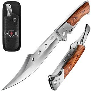 Long Blade Folding Knife - 5.8" Sharp Large Blade with Rosewood Handle - Foldable Knives for Hunting Hiking Camping Tactical Survival Work - Mens Gifts Ideas for Birthday Anniversary 4172