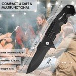 BRILLIRARE Pocket Knife, Folding Tactical Knives Blade 3.3in, Foldable Survival Small Knife with Clip, Button Lock & Glass Breaker, Everyday Carry EDC Knives for Hunting Camping Hiking