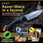 OUTDOOR ELEMENT Scout Feather - Adventure Survival Knife - Full Tang, Ceramic Honing V Notch built into included Sheath, Hex Driver in Handle, 115dB Emergency Whistle, Replacable Ferro Rod