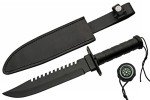 SZCO 14” Black Steel Sawback Knife with Compass, Outdoor Machete with Stainless Steel Blade, Leather Sheath, and Survival Gear for Camping, Hiking, Hunting, and Bushcraft