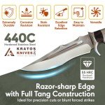 Kratos Hunting Knife with Sheath, 12.2" Survival Knife Full Tang Knife, 440 Stainless Steel Fixed Blade Hunting Knives with Wood Handle ZF11