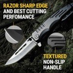 Safety Lock Pocket Knife - 3.4-inch Sharp Blade - Folding Tactical Black Knives with Aluminum Handle - Ideal Tool for EDC Camping Hunting Survival Work Hiking - Birthday Gifts for Men & Women 6681
