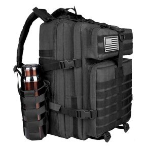 TBNBO 45L Large Military Tactical Backpack for Men, 3 Days Bug Out Bag Assault Pack with Adjustable Bottle Holder and Molle System, Outdoor Black Daypack Rucksack for Hunting Hiking Fishing