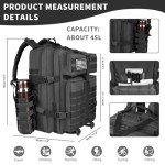 TBNBO 45L Large Military Tactical Backpack for Men, 3 Days Bug Out Bag Assault Pack with Adjustable Bottle Holder and Molle System, Outdoor Black Daypack Rucksack for Hunting Hiking Fishing