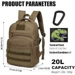 Kids Tactical Backpack Army Molle Bookbag Military Boys Backpack for School, Outdoor, Camping (Includes 2 Patches +1 Carabiner), Brown