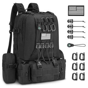 CVLIFE 60L Tactical Backpack for Men Women Military Large Army Rucksack With D-Ring Molle Clips Compass Accessories 3 Day Bug Out Survival Molle Bag Hiking Camping Gym Daypack Backpacks,Black