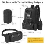 CVLIFE 60L Tactical Backpack for Men Women Military Large Army Rucksack With D-Ring Molle Clips Compass Accessories 3 Day Bug Out Survival Molle Bag Hiking Camping Gym Daypack Backpacks,Black
