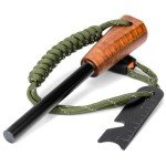 Fire Starter Survival Tool - Handmade Wooden Handle 3/8"" Thick Ferro Rod with Striker and Umbrella Rope Waterproof Iron Rod Flint and Steel Fire Starter Kit