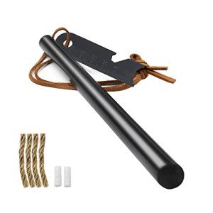 BCHARYA Fire Starter Survival Tool, Ferro Rod Kit with Leather Neck Lanyard and Multi-Tool Striker, Flint and Steel Survival Igniter with Tinder Rope and Tab for Camping, Hiking and Emergency