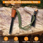 Fire Starter Survival Tool - Handmade Wooden Handle 3/8"" Thick Ferro Rod with Striker and Umbrella Rope Waterproof Iron Rod Flint and Steel Fire Starter Kit