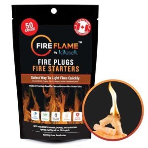 Fireflame Fire Plugs Fire Starter - Quick Instant 100% Waterproof Firestarter for Emergencies, Survival, Campfires, Fire Pits, Charcoal Grill - All Natural, Odorless & Non-Toxic - 50 Plugs in Bag