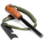 HDSSY Fire Starter Survival Tool - Handmade Wooden Handle 3/8"" Thick Ferro Rod with Striker and Umbrella Rope Waterproof Iron Rod Flint and Steel Fire Starter Kit, Black