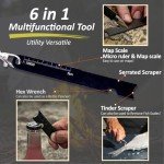 Flint and Steel Fire Starter Kit 7-in-1 Ferro Rod Fire Steel Bushcraft Equipment 6.7", Portable Survival Magnesium Kit with 36" Waterproof Wick Rope, Multi Tool Scraper, Compass for Camping Hiking