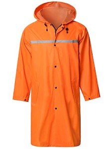 Mens Long Hooded Safety Rain Jacket Waterproof Emergency Raincoat Poncho(Orange,XL)