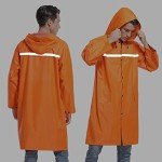 Mens Long Hooded Safety Rain Jacket Waterproof Emergency Raincoat Poncho(Orange,XL)