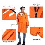 Mens Long Hooded Safety Rain Jacket Waterproof Emergency Raincoat Poncho(Orange,XL)