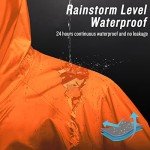 Mens Long Hooded Safety Rain Jacket Waterproof Emergency Raincoat Poncho(Orange,XL)