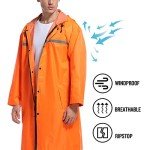 Mens Long Hooded Safety Rain Jacket Waterproof Emergency Raincoat Poncho(Orange,XL)