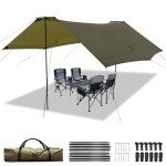 GEERTOP Camping Tarp with Poles, 14x12 ft Waterproof Tent Tarp Canopy Survival Tarp Shelter Rain Fly for Camping, Picnic, Beach, Festival, Outdoor Activities, Extra Large