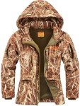 NEW VIEW Womens Hunting Clothes, Upgraded Ultra-Quiet Water Resistant Camo Hunting Jacket for Duck Waterfowl Deer Hunting, Nv Camo Reeds, Large