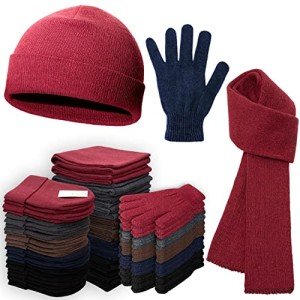 72-Pack Gloves, Scarves, and Beanies - Bulk 24 Glove Pairs, 24 Scarves, 24 Beanies - Bulk Supplies for Cold Weather, Emergencies, Homeless, Charity