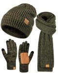 Winter Hat Gloves Scarf Set for Men Women, Mens Beanie with Fleece Lined Long Thick Scarf Touchscreen Gloves for Cold Weather, 3 in 1 Warm Gift Set(Mix-Army)