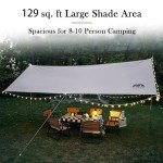 Camping Tarp with Poles, 13x9.8 Ft Camping Canopy, Waterproof Tent Tarp, Rain Shelter for Camping, Picnic,Beach, Outdoor Activities, Extra Large, Lightweight and UV Resistant, Extra Large, Grey