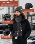 Winter Hat Gloves Scarf Set for Men Women, Mens Beanie with Fleece Lined Long Thick Scarf Touchscreen Gloves for Cold Weather, 3 in 1 Warm Gift Set(Mix-Army)