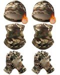 Eurzom 6 Pcs Men's Camo Fleece Hat Gloves Neck Gaiter Set Hunting Gift Warm Accessories Including Windproof Fleece Lined Beanies Full Finger Gloves Camouflage Neck Warmers for Cold Weather Outdoors