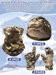 Eurzom 6 Pcs Men's Camo Fleece Hat Gloves Neck Gaiter Set Hunting Gift Warm Accessories Including Windproof Fleece Lined Beanies Full Finger Gloves Camouflage Neck Warmers for Cold Weather Outdoors