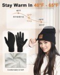 RIGWARL Soft Mens Hat and Winter Gloves Set for 32-50℉, Warm Hat and Waterproof Touchscreen Gloves for Men Women, Black