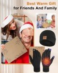 RIGWARL Soft Mens Hat and Winter Gloves Set for 32-50℉, Warm Hat and Waterproof Touchscreen Gloves for Men Women, Black
