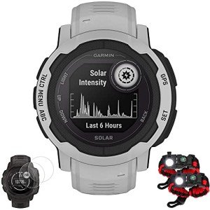Garmin 010-02627-11 Instinct 2 Solar 45mm GPS Smartwatch, Mist Gray | Official USA Partner Model | Bundle with Deco Essentials 2X Tactical Emergency Paracord Bracelet and 2X Screen Protector