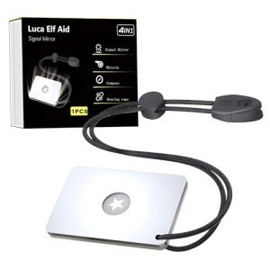 Luca Elf Aid Signal Mirror 2 x 3 Inch, Military Grade Survival Mirror, 3 in 1 Hiking Camping Mirror with Compass and Whistle for Outdoor Adventure Emergency SOS Small Mirror (1pcs)