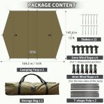 GEERTOP Camping Tarp with Poles, 14x12 ft Waterproof Tent Tarp Canopy Survival Tarp Shelter Rain Fly for Camping, Picnic, Beach, Festival, Outdoor Activities, Extra Large