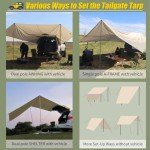AYAMAYA Car Awning Camping Tarp Tailgate - 14 x 16 FT Extra Large Car Tent Tarp with 2 Poles Included, Multifunctional Waterproof Rain Fly Sun Shelter Canopy for SUV Truck Jeep Outdoor Activities