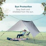 smartpeas Camping Tarp - 118''Lx118''W - Outdoor Lightweight Tarpaulin Protection for Sunlight - Tent Tarps for Camping, Gardening, Construction, and More -Gray