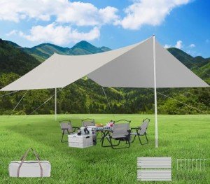 SHANQUAN Camping Tarp with Poles,10X13FT Waterproof and UV Protective Camping Tarp Tent, Lightweight Tarp Shelter Hammock Rain Fly Sun Shelter for Tent,Hiking,Garden and Traveling.