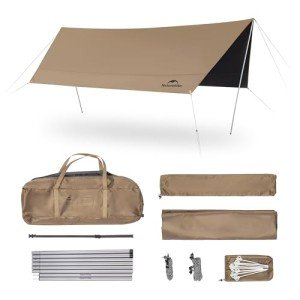 Naturehike Cloud Skies Camping Tent Tarp with Poles, Waterproof PU 18000mm+ Rain Shelter, Anti-UV UPF2000+ Camping Sun Shelter Camping Canopy, Camping Tent Canopy for Outdoor Party, Picnic